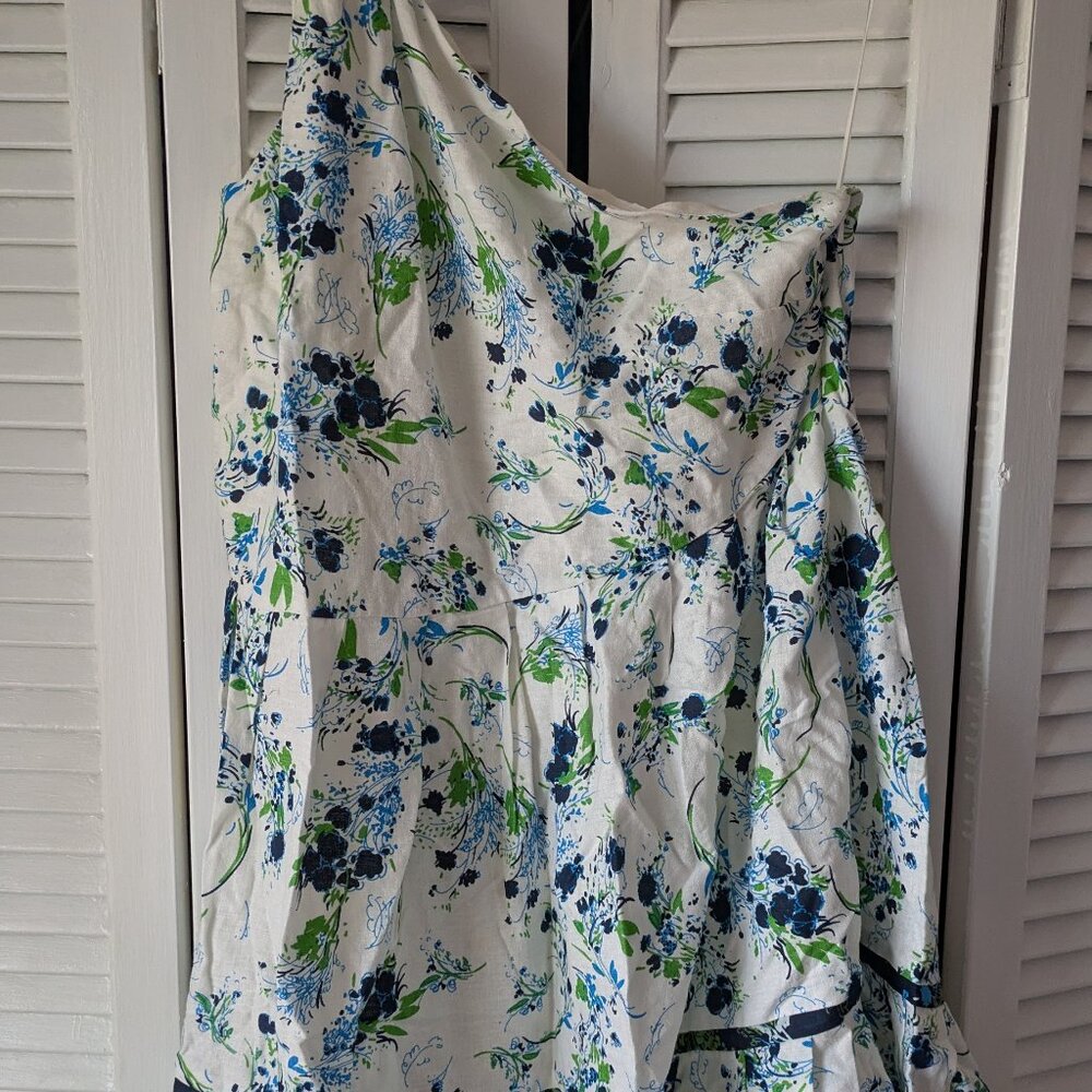 Free People All Mine One Shoulder Floral Linen Mini Dress Medium